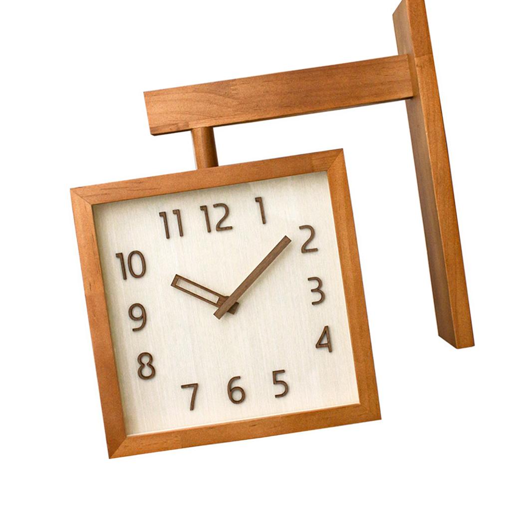 Wall Clock Simple Silent Square Double Sided Clock Wooden Decorative Corner Clock for Living Room