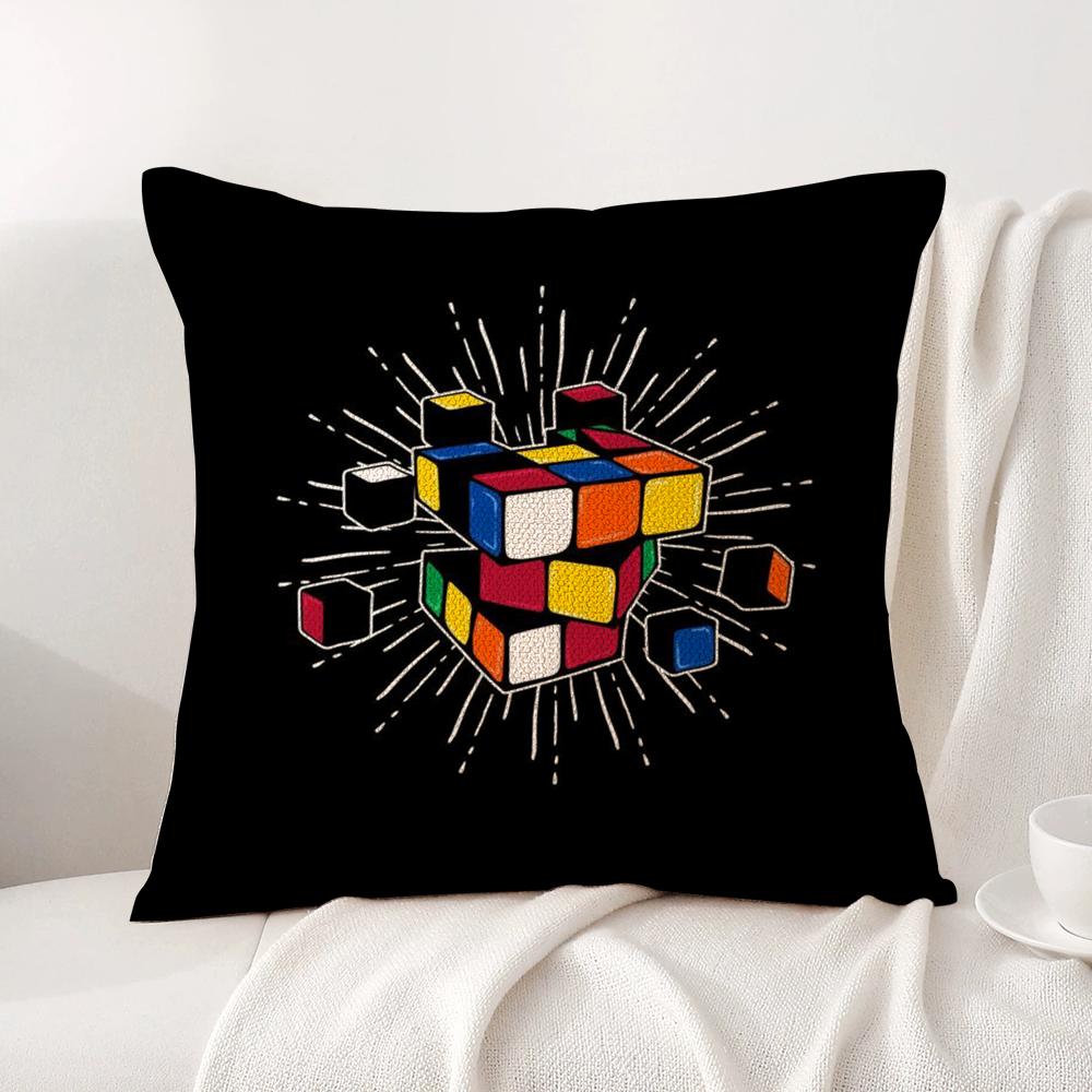 Game RRubik CCube Cushion Cover Natural Linen Organic Fabric DoubleSided Printing Sofa Home Decor Breathable Bed Pillow