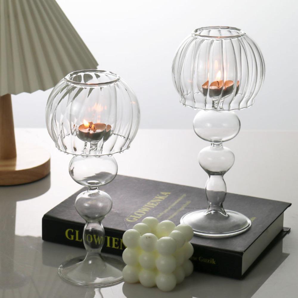 European Retro Glass Candle Holder Transparent Umbrella Shaped Romantic Candlelight Candle Holder Creative Furniture Room Decor