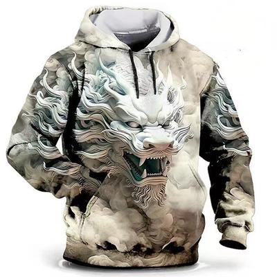 Erkek Ejderha Kapşonlu Sweatshirt 3D Baskılı Desen 3D Kapşonlu Görsel Efekt Kazaklar