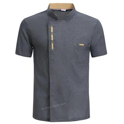 Summer  Men Short Sleeve Chef Jacket Black Uniform Chef Coat Apron Work Clothes Logo Chef Shorts Breathable Restaurant Kitchen