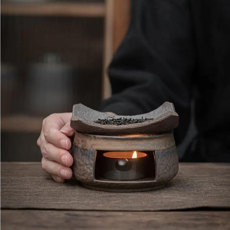 Vintage Japanese Style Rustic Ceramic Tea Kettle / Heating Base - Portable Handle Teapot for Home Use