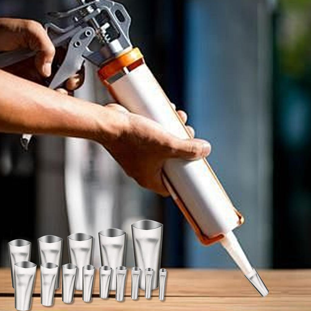 14Pieces Stainless Steel Caulking Nozzle Set Sealant Tip for Various Sizes Cartridges Dispensing Tip Comfortable Grip