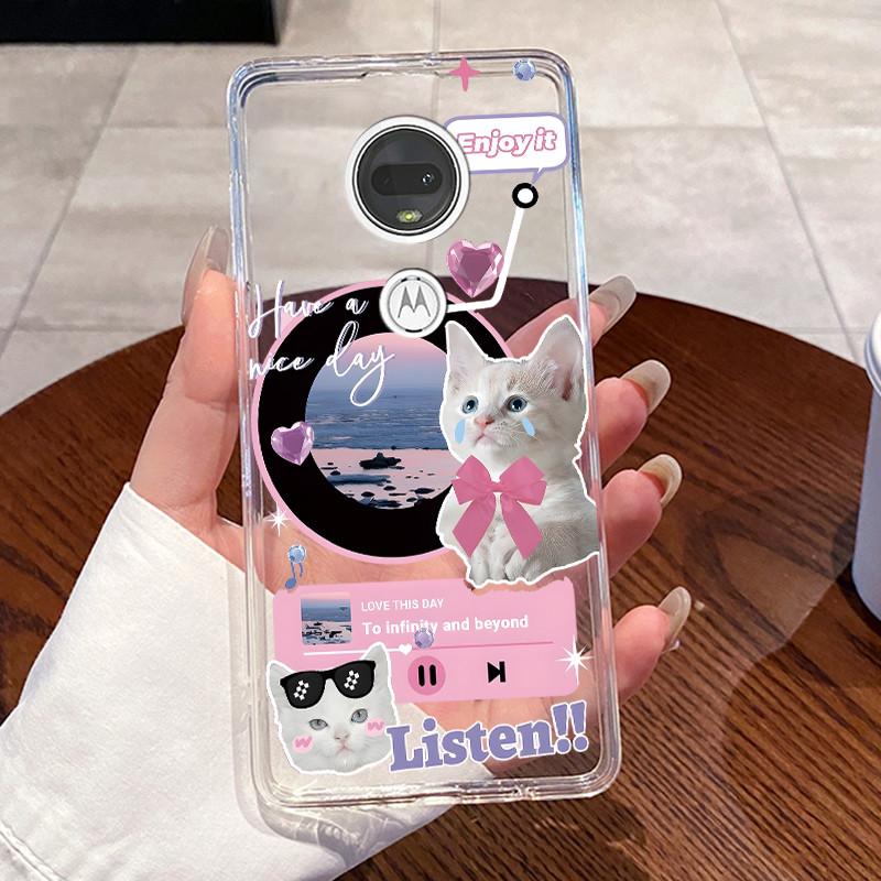 Żelowe Etui Do Motorola Moto G7 Plus/Moto G7 Play /Moto G7 Power Fundas Przezroczyste Silikonowe Miękkie TPU Pokrowiec Uroczy Kot Ochronne Etui