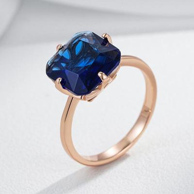 Quadratische blaue große Zirkonia-Ringe für Frauen, goldener Hoop, schlichter geometrischer Schmuck, Party, Alltagsaccessoires