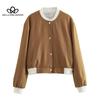 Vertical Collar Double Pocket Contrast Biker Aviator Jacket Coat Women's Top