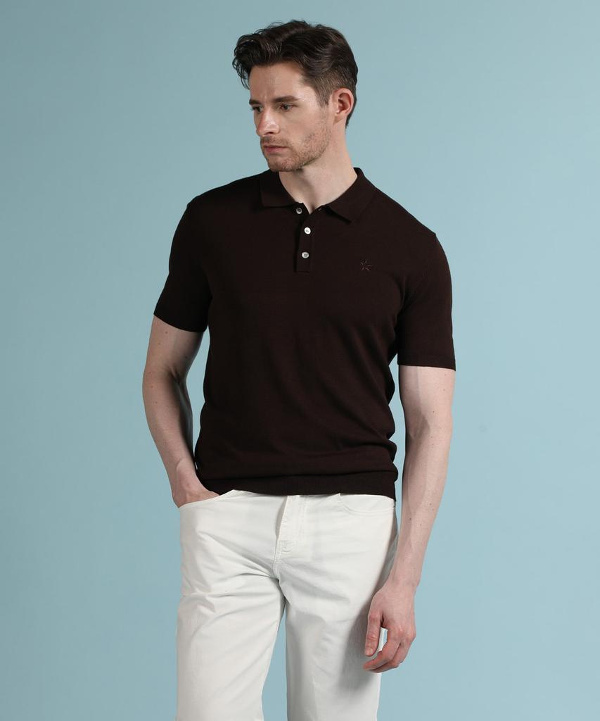 PANICALE Dark Brown Viscose Blend Polo Knit (Type B)