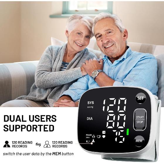 Oklar Blood Pressure Monitors for Home Use Rechargeable Wrist Digital BP Machine Cuff with LED Backlit Display, Voice Broadcast, 240 Memory Storage