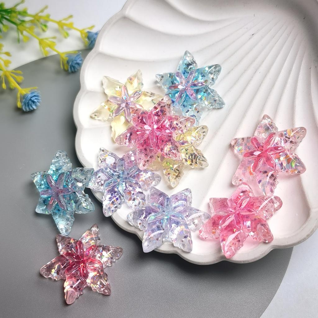 100Pcs Transparent Christmas Snowflake Flatback Resin Cabochon for Hair Bow Center for Phone Decoration DIY Hair Accessories