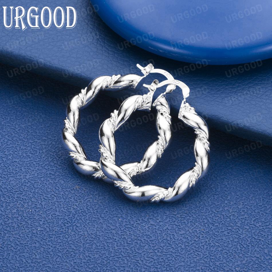 925 Sterling Silver Wedding Jewelry 30mm Twisted Pierced Fashion Earrings