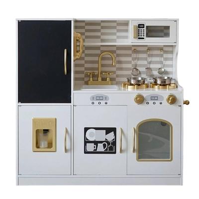 Wooden Play Kitchen with Refrigerator Toy Set Smooth for Children