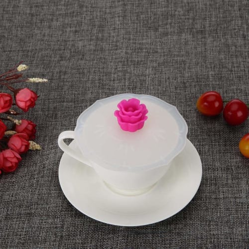 Reusable Silicone Cup Cover/Lid, Dustproof and Leakproof, Perfect for Mug Lids, Keeps Cups Warm, Keeps Cups Warm, Cute Rose Design, Improves Quality o