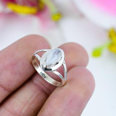Solid 925 Sterling Silver Moonstone Gemstone Stackable Women Ring Handmade Jewelry Bohemian Ring