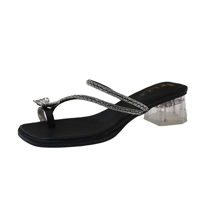 

Французские крутые шлепанцы на толстом каблуке женские летние 2025 новый сказочный стиль с юбкой бантом стразами красивые сандалии 39 чёрный