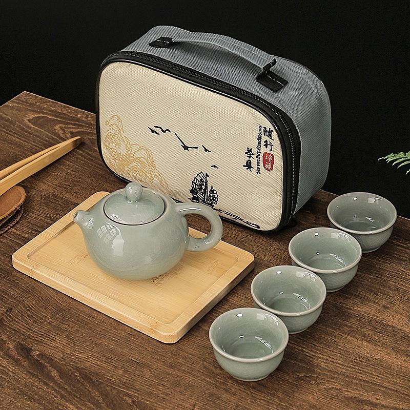 Chinese Tradition Kung Fu Tea Set Portable Ceramic Travel Tea Set Home Office One Teapot Four Teacup Teaware Tea Ceremony Gifts