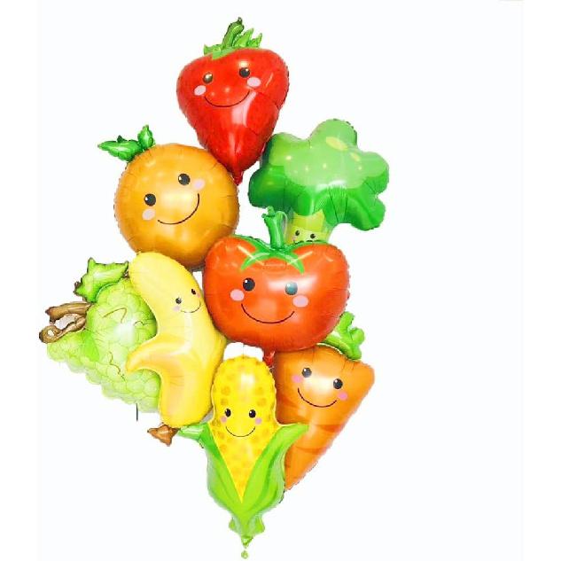 8 Pack Assorted Fruit Vegetable Shaped Foil Balloons Jumbo Apple Banana Orange Strawberry Grape Globos Corn Carrots Broccoli Mylar Balloons for