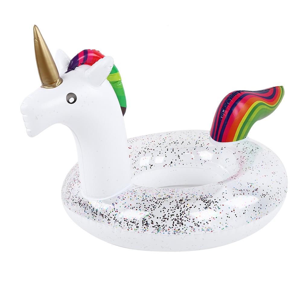 Adult Safety Swim Ring Large Life Rings Swimming Pool Water Toys with Transparent Sequins 90CM Licorne