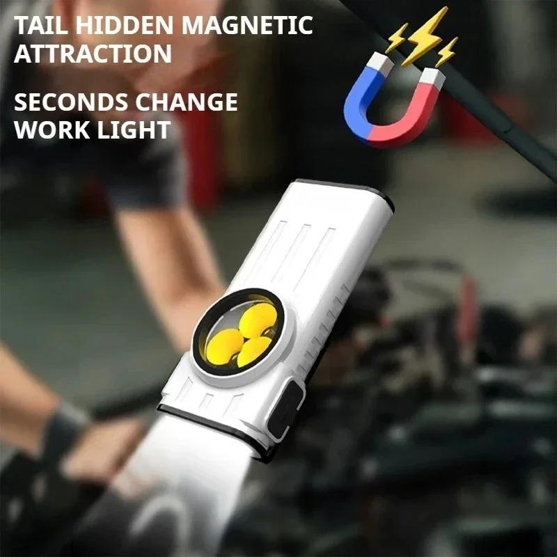 LED Pocket Light Flashlight Keychain Torch Type-C Rechargeable Lightweight Work Lamp with Magnet for Camping Hiking Emergency