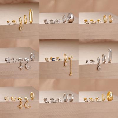 5PCS Stainless Steel Star Moon Minimal Hoop Earrings Set Small Helix Tragus Cartilage Huggie Piercing Earring Women's Jewelry