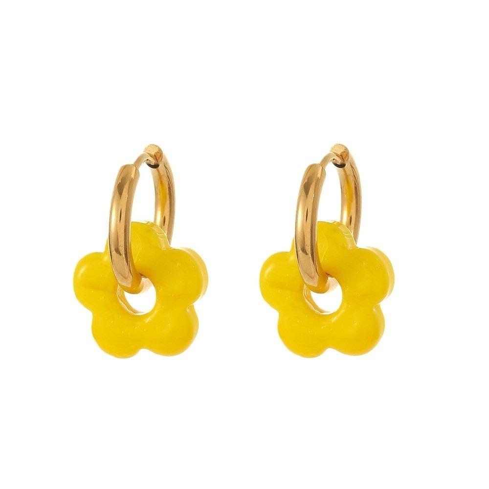 Stainless Steel Flower Hoop Earrings Colorful Ear Buckle Aesthetic Ear Cuffs  Accessories