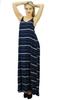 Bimba Women's Navy Blue V Neck Spaghetti Straps Maxi Dress Beach Wear