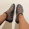 Fashion 2024 Women's New Round Flat Bottom Sandals Hollow Short Boots Water Diamond Sexy Flat Bottom Fashion Banquet Slippers
