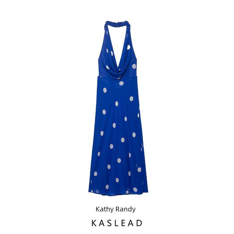 Kaslead New Women Clothes Western Style Simple Polka Dot Print Midi Dress 8410430 044