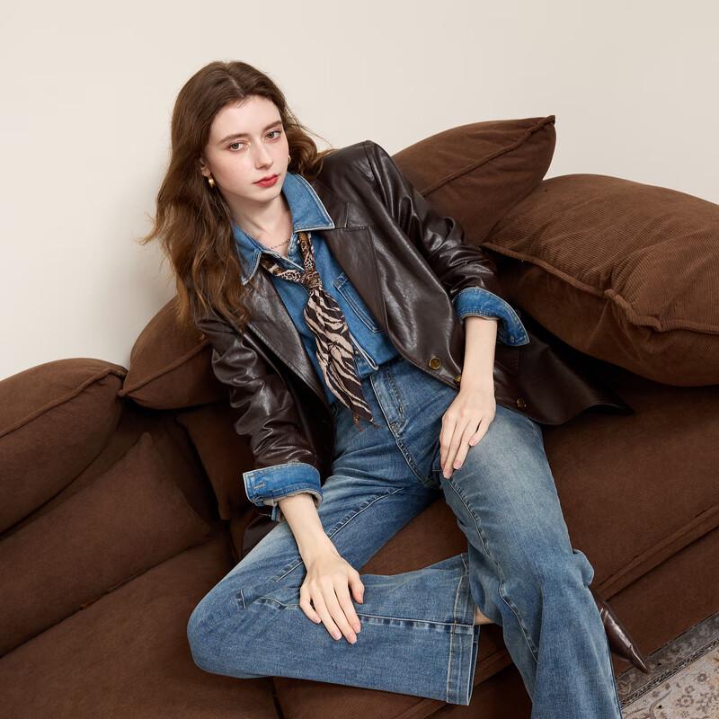 

Блейзер из искусственной кожи Sancai 2025 Осень L