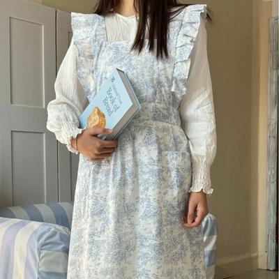 Fashion Ruffles Women Apron Cotton Art Smock Korean Style Kitchen Waiter Uniforms Clean Apron Work Clothes
