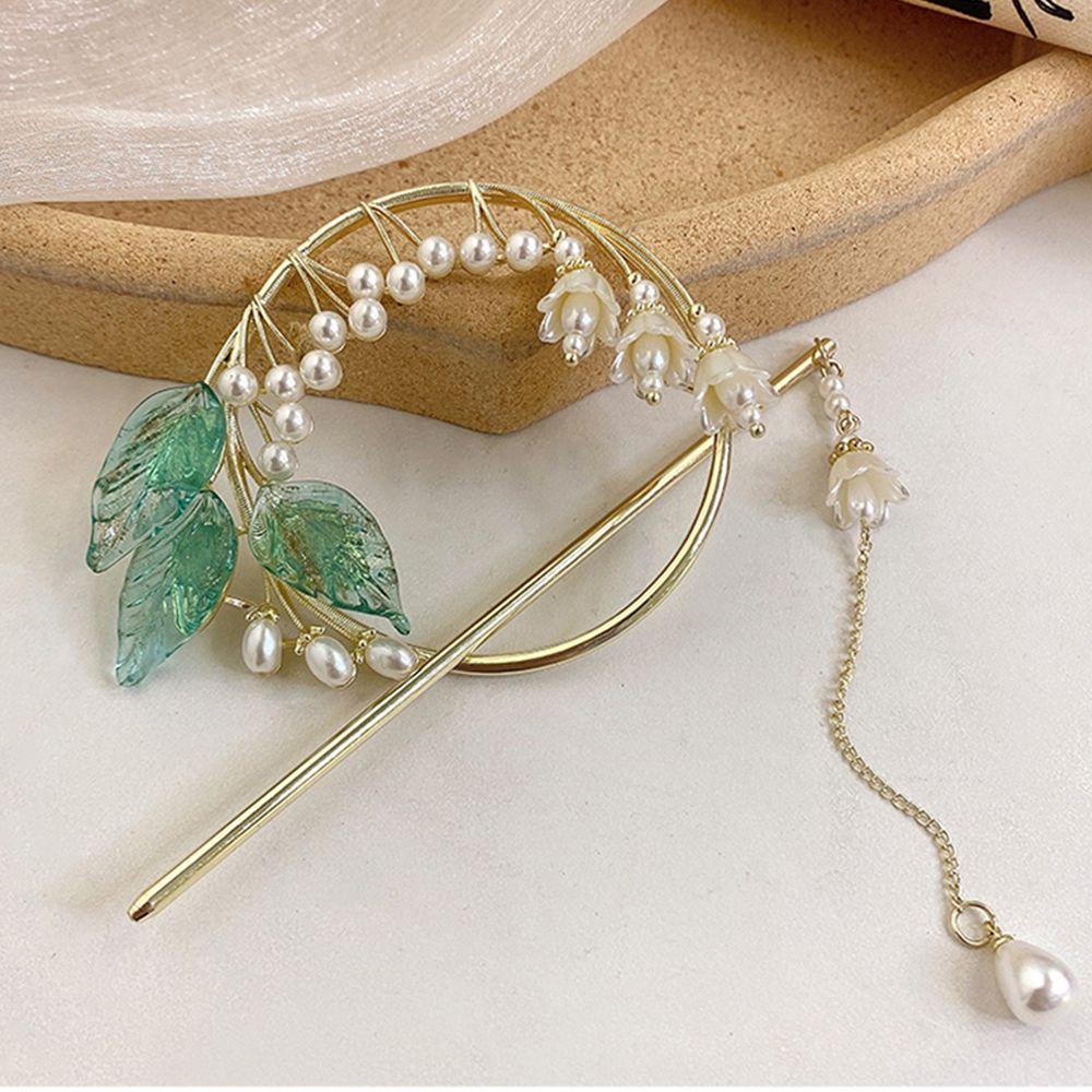 

Pendant Hairstyle Design Tool Chinese Style Hairpin Fan Tassels Hair Stick Women Hair Accessories Green Leaves