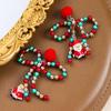 Colorful Beaded Bow & Pom-pom Santa Claus Christmas Earrings