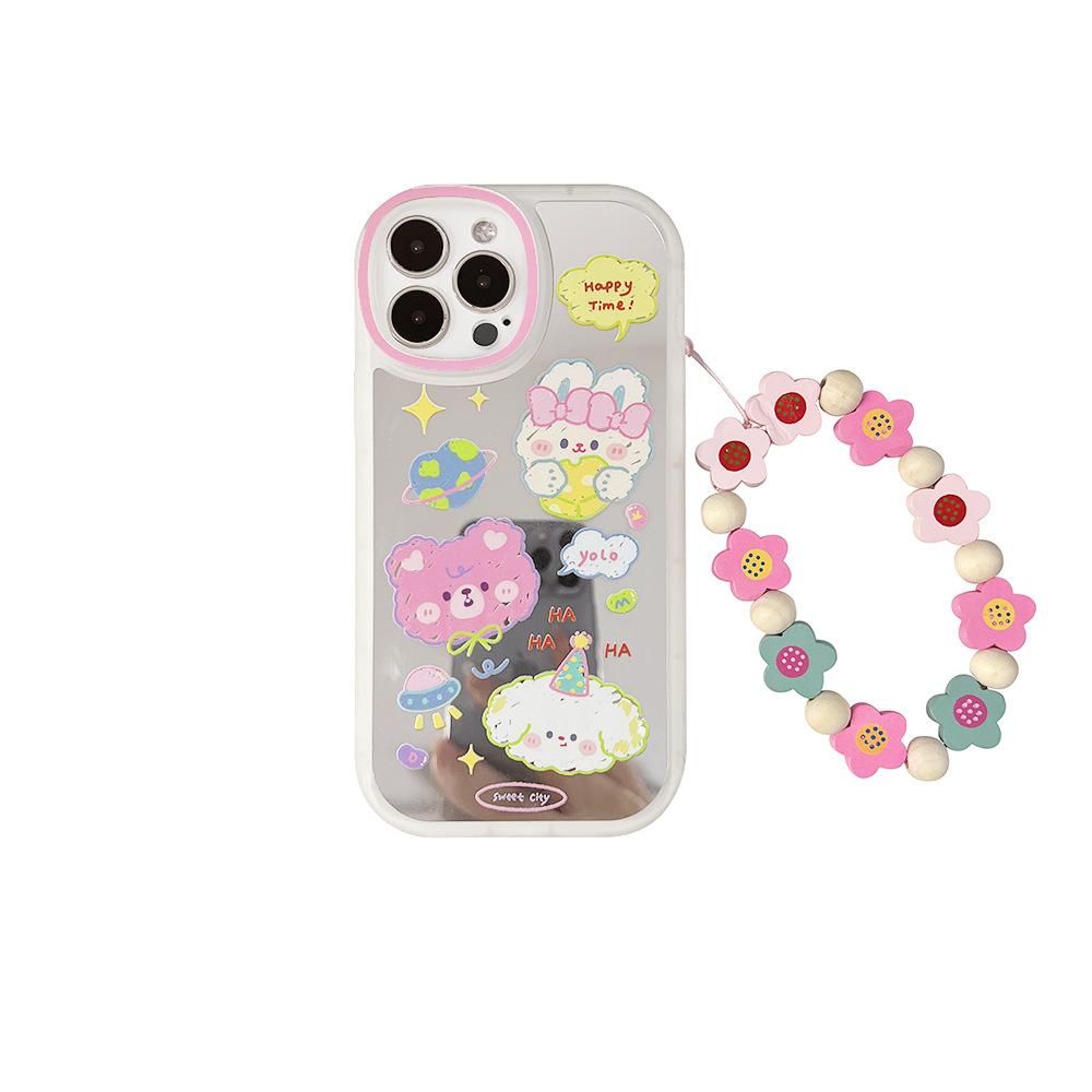 Graffiti Love Earth Happy Dog Bear Mirror Capa For Iphone 11 12 Mini 13 Promax Xs Max X Xr 8 7 Plus Se2020 Cartoon Phone Case