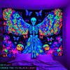 Psychedelic Peacock Skull Tapestry Wall Hanging Home Decor for Bedroom Living Room Dorm Black Light Lamp Psychedelic