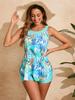 2026 Tankini mit hoher Taille und Blattdruck - Europäischer & Amerikanischer Stil, Bauchbedeckendes & Konservatives Design