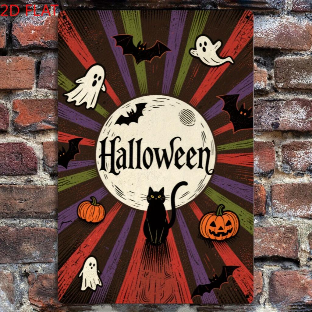 Pc D Flat Vintage Halloween Iron Sign PumpkinMoon with Halloween Text Ideal for Living RoomGarden