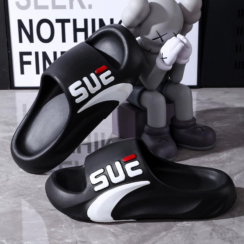 

Модные мужские тапочки, летние нескользящие удобные тапочки для ванной на толстой подошве, разноцветные спортивные мужские уличные тапочки 42-43 чёрный