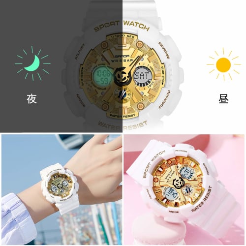RORIOS Watch Women's Digital Watch with Luminous Display, 50M Water Resistance, Calendar, Resin Strap, Multi-Function Quartz Movement, Popular Fashion