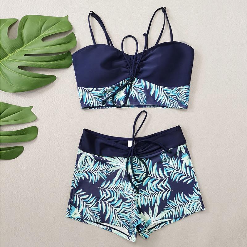 

Women s Tropical Print Drawstring Cami & Shorts Two-Piece Swimsuit S