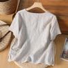 Artistic Retro Embroidered Cotton Linen Women's Summer Short Sleeve Top
