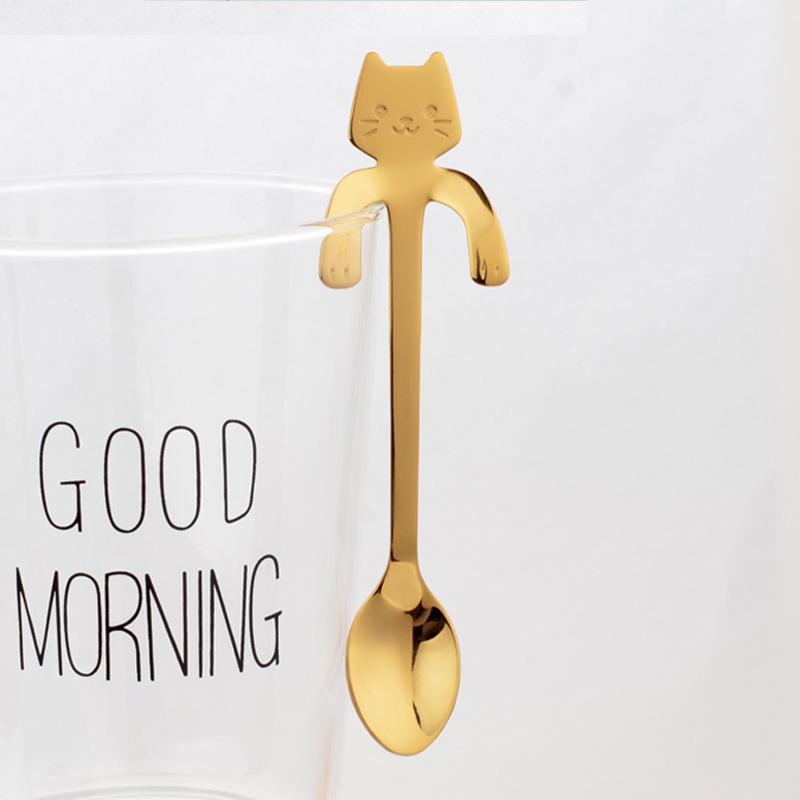 

Ложка для кошачьего кофе, чая из нержавеющей стали, мини-длинная ручка, креативный кухонный гаджет золотой