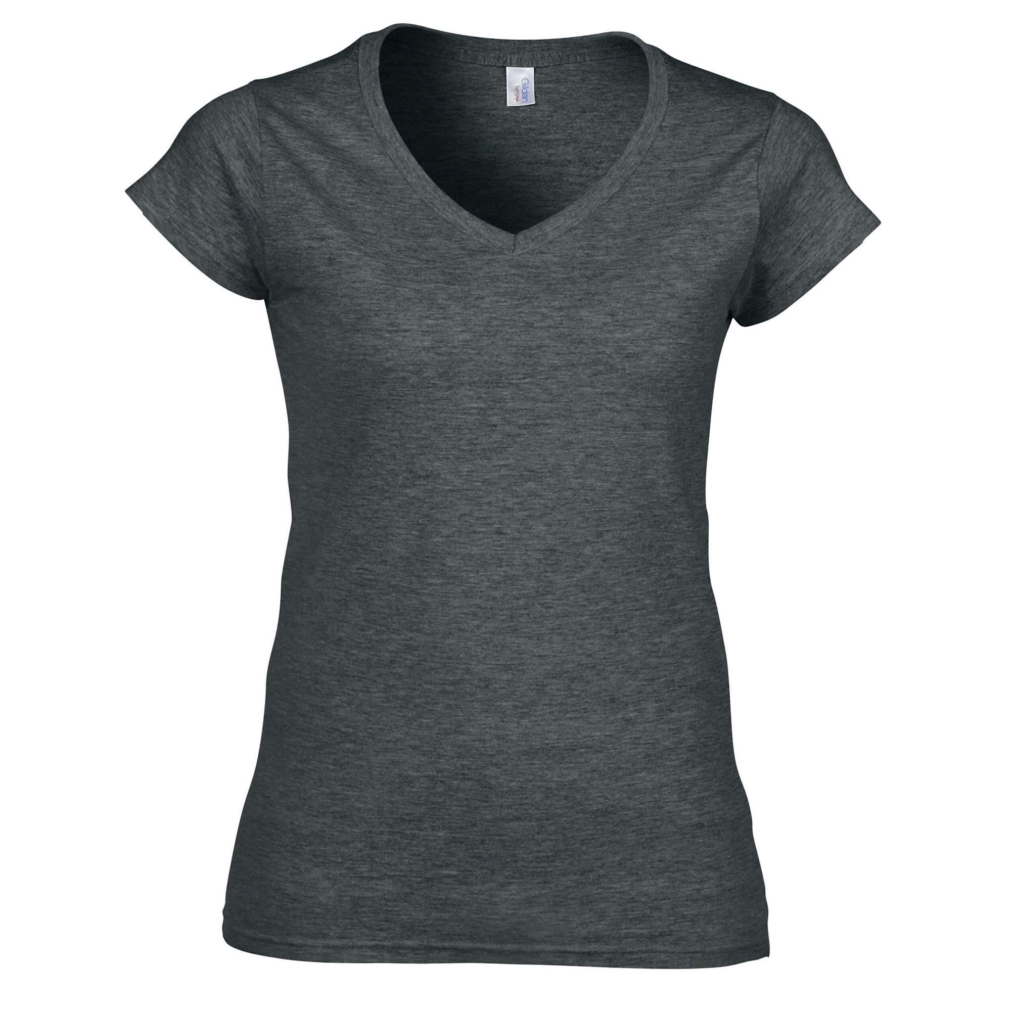 Gildan Camiseta de cuello en V jaspeada de estilo suave para mujer XL marrón