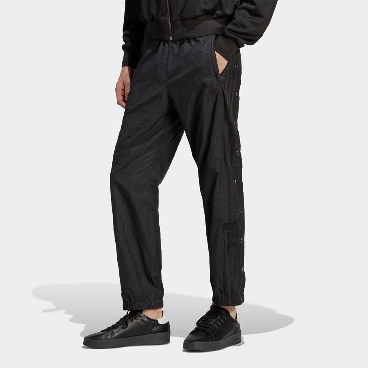 Adidas Originals Trefoil Logo Embroidered Side Button Mid-Rise Knit Sports Pants Men Bottoms Black IA2442