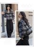 2026 Women's Winter Retro Plaid Cotton Jacket - Short, Thick, Stand Collar, Loose Fit, Warm Outerwear for Petite Students