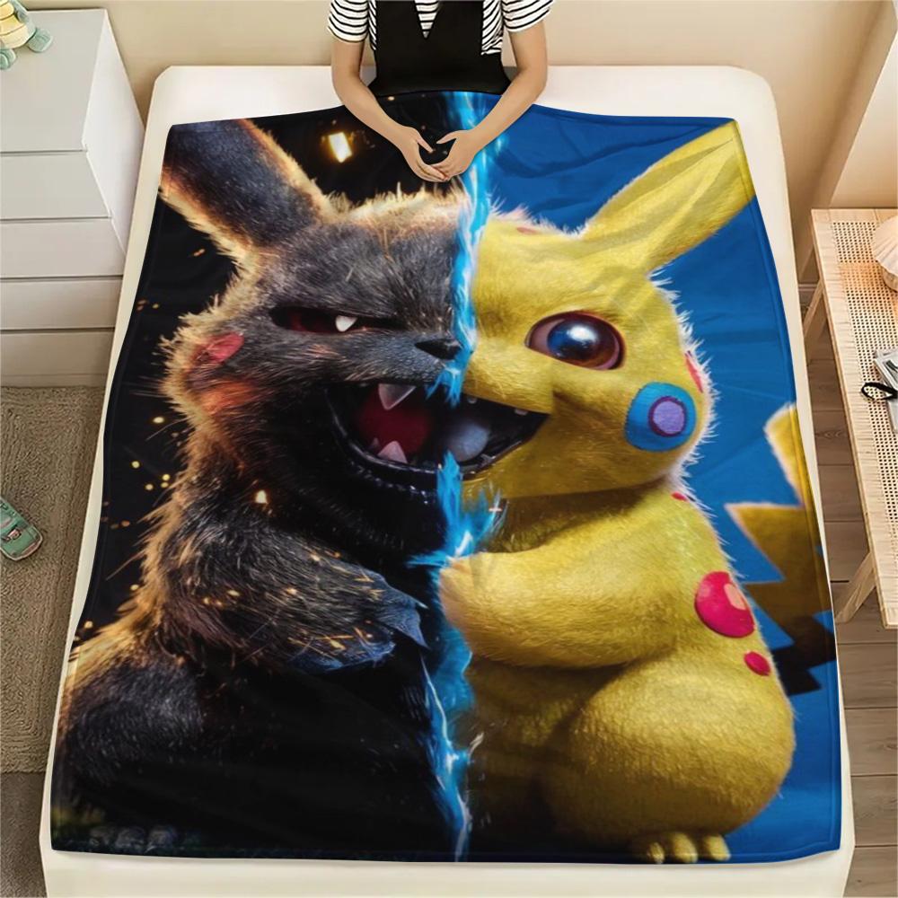 Pikachu Flannel Blanket Print Design Warm for Bedroom Sofa Couch and Travel.-TING