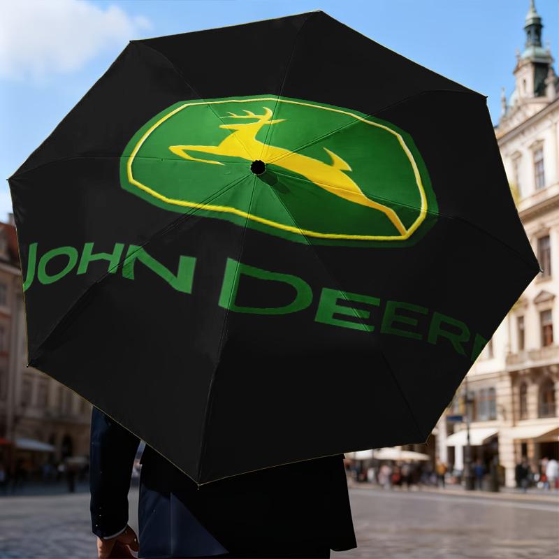 John Deere Logo Design Regenschirm Klappschirm, Automatikschirm 8-Speichen für Reisen, Campinggebrauch Geschenk für Halloween Weihnachten