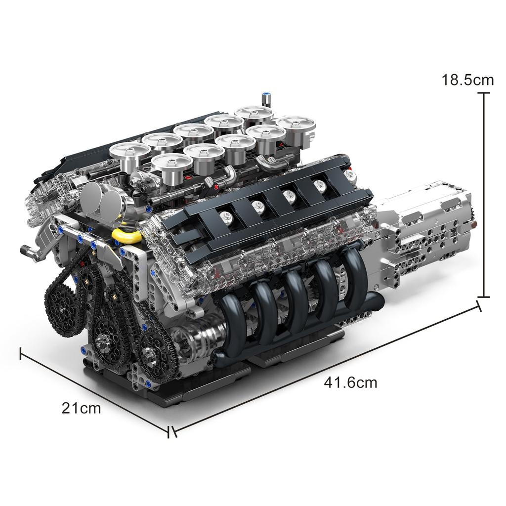 Mould King 10250 MOC Technic LFA V10 Engine Model Assembly Kit Manual Connection Version 10-Piston Crankshaft Mechanism, ForwardReverse Switch, and