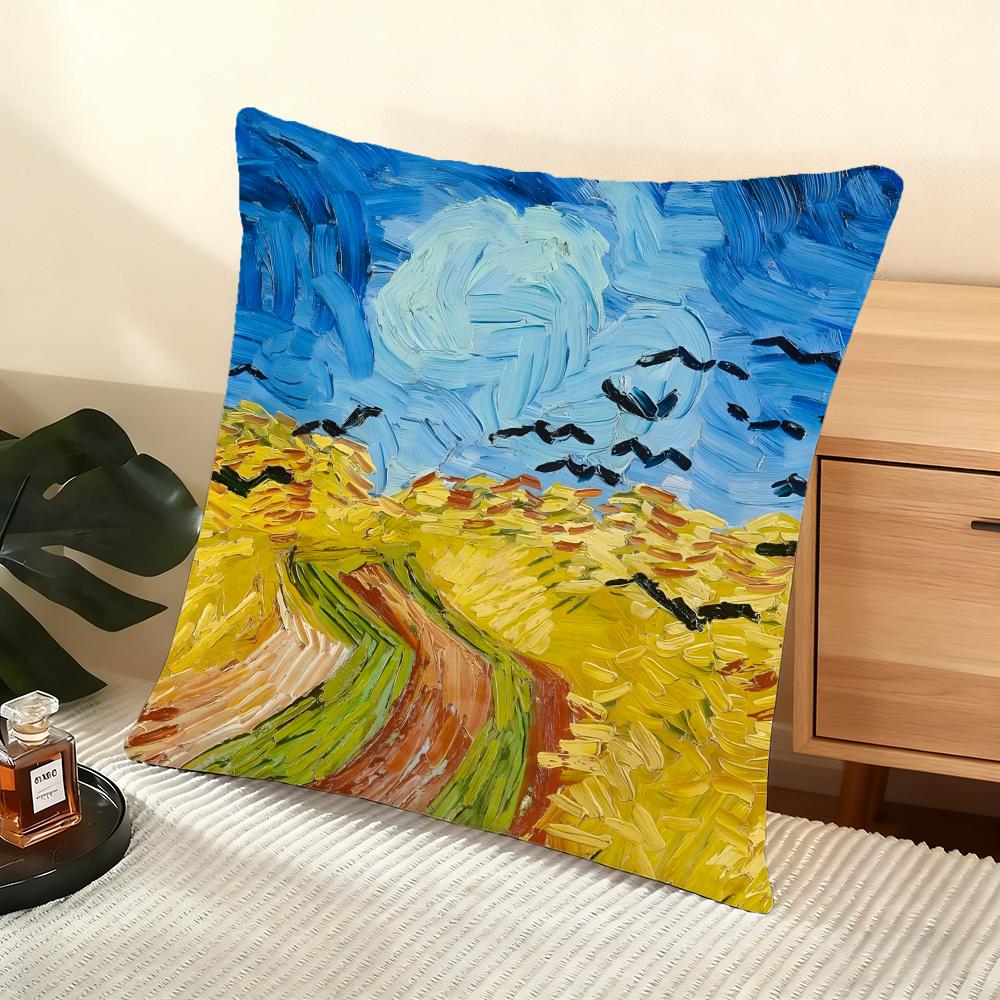Poszewka na poduszkę Jedwabista Krótka Pluszowa Domowa Poszewka na Poduszkę Sofy - Niewidoczny Zamek Dekoracja Domu Dzieła Van Gogha