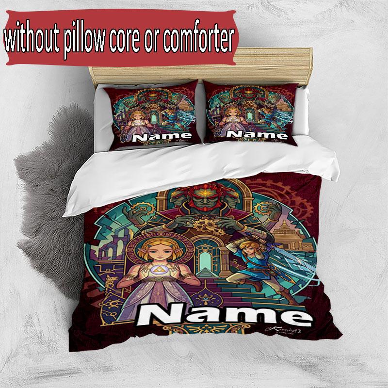 3pcs Duvet Cover Set (1*Duvet Cover + 2*Pillowcase, Without Core), Custom Name The Legend Of Zelda Pattern Bedding Set, Home Bedroom Decor Gift