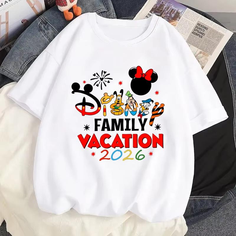 

2026 New Mickey Mouse My First Trip Printed TShirt WoUnisex Casual Short Sleeve Street Loose TShirt Clothes Top S