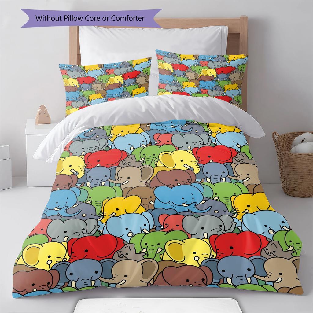 Cartoon Animal Art Pattern Bedding,Quilt Set Quilt Cover Pillowcase Home Birthday Gift (1 * duvet cover + 2 * pillowcase, without core)